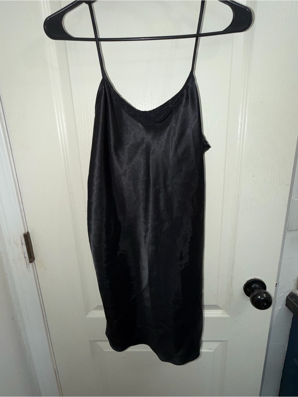 Black Satin Slip Dress with Spaghetti Straps